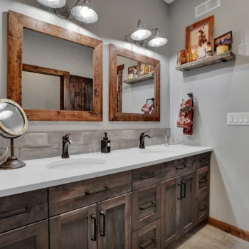 Drop-Tine Ranch double sinks in vanity